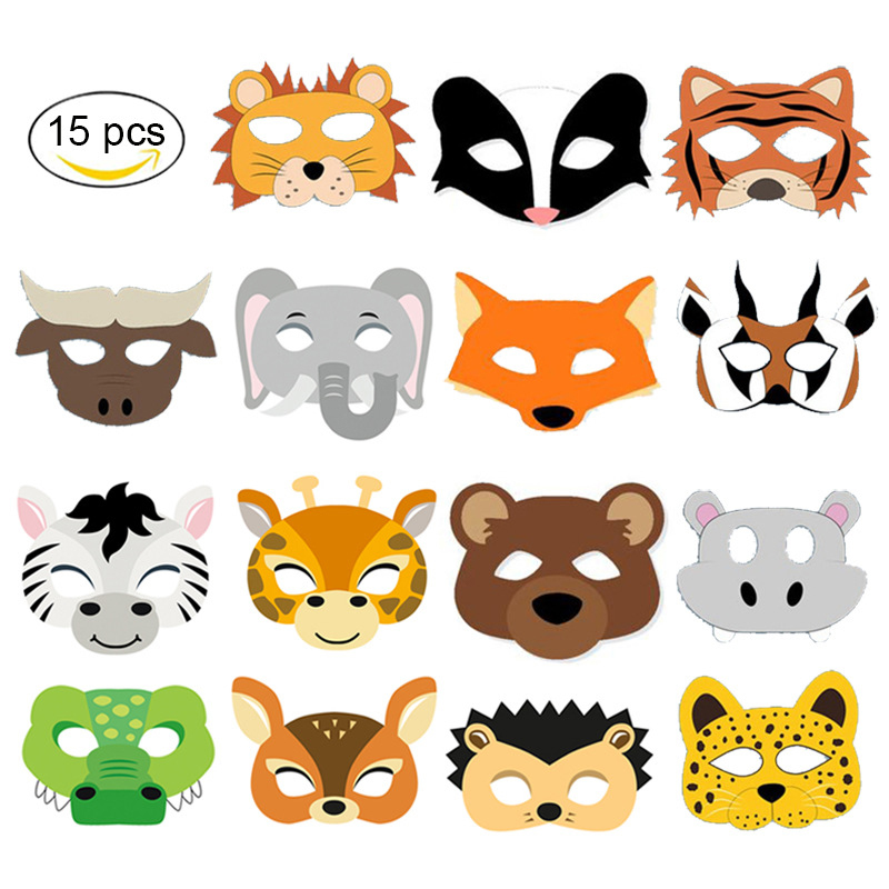 Zoo Party Games - 15ชิ้น/เซ็ตหน้ากากสัตว์ป่าเกมงานเลี้ยงวันเกิดตลกสัตว์รูปแบบสำหรับเด็ก Zoo Safari วันเกิด