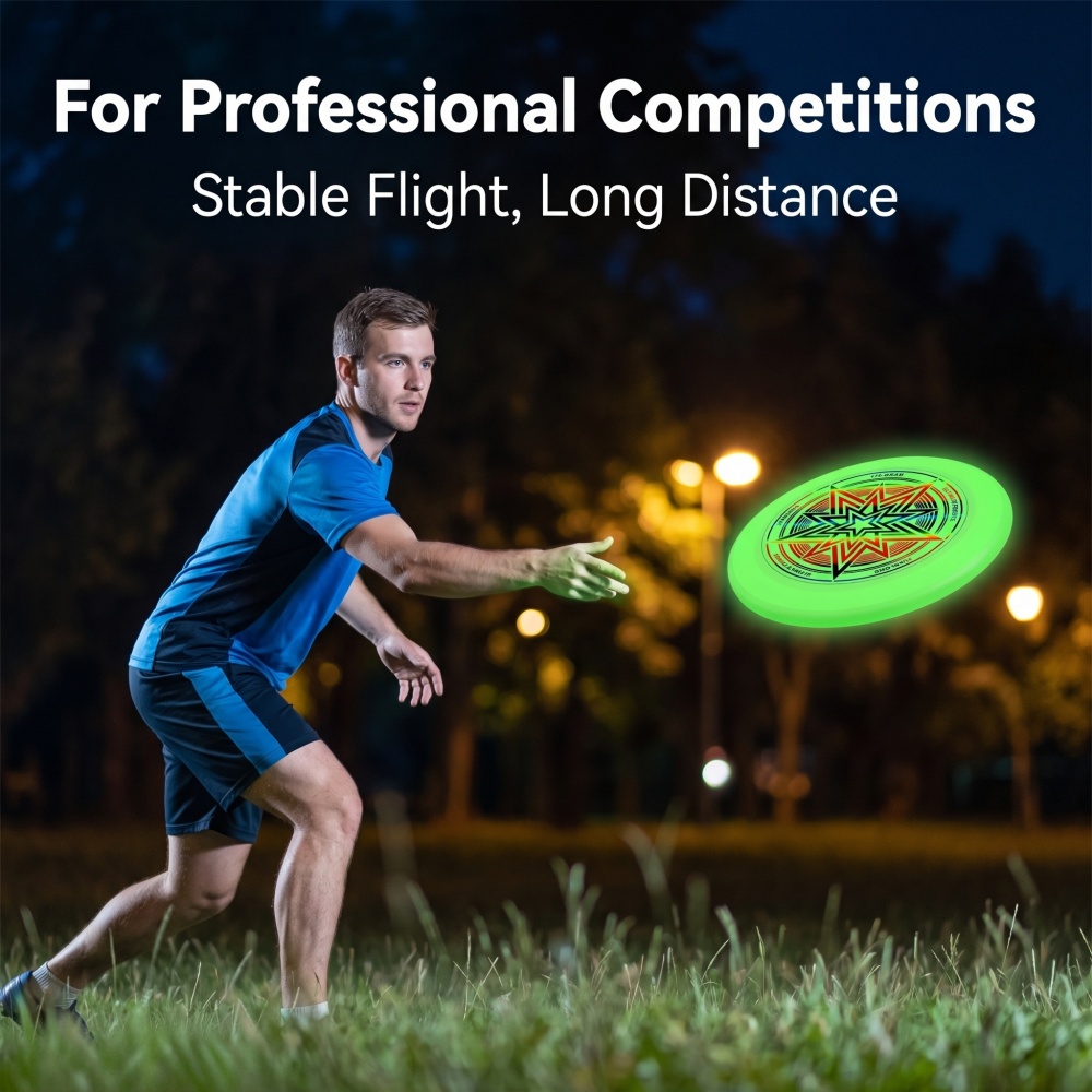 Frisbee Freestyle Disc - จานร่อนเรืองแสงในที่มืด 175 กรัม จานร่อนระดับมืออาชีพสำหรับผู้ใหญ่ สำหรับการแข่งขันกลางแจ้ง จานร่อนเรืองแสงในเวลากลางคืน