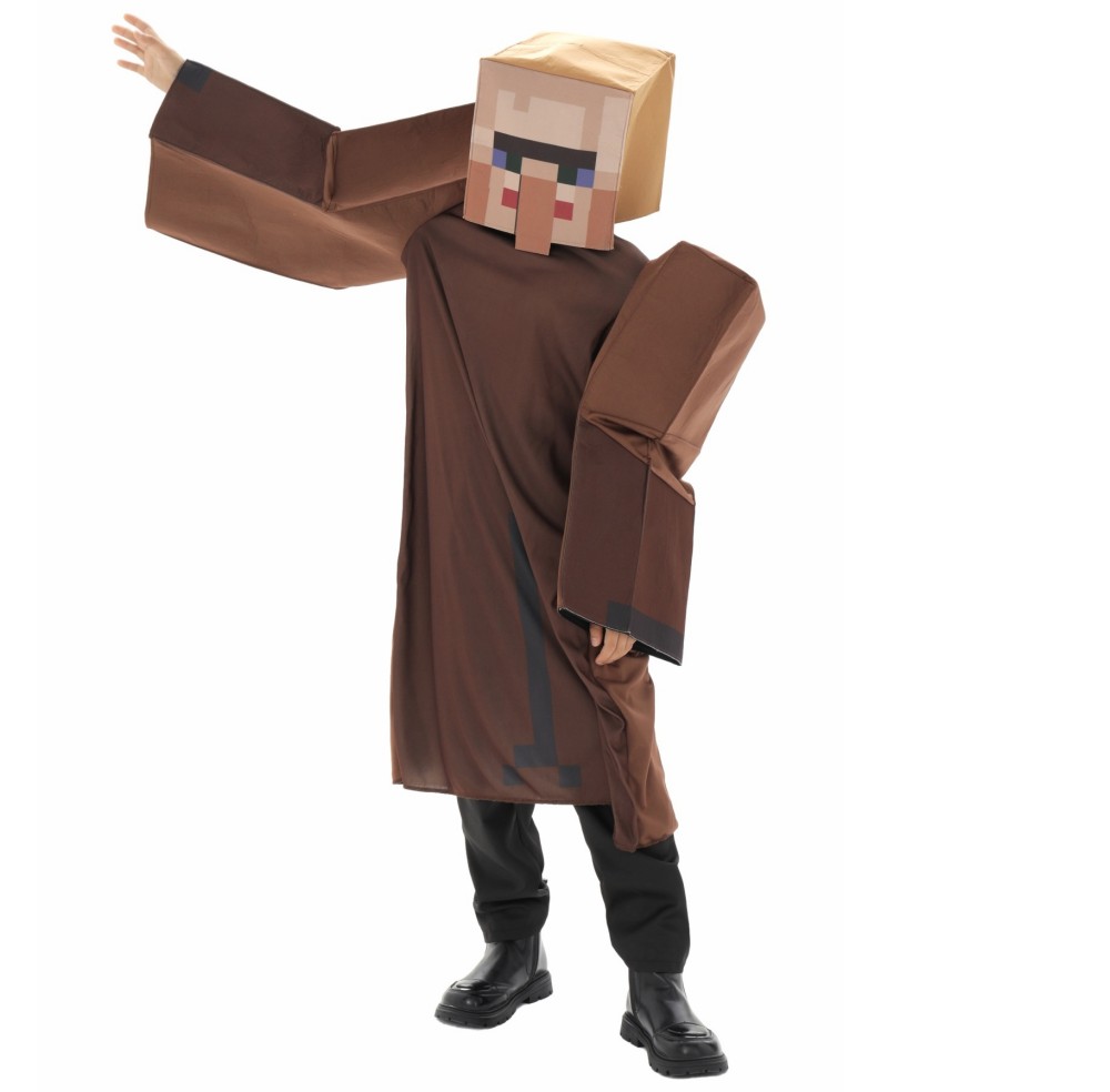 Party Games Minecraft - ชุดคอสเพลย์ชาวหมู่บ้านสำหรับเด็กผู้ชาย ชุดจั๊มสูทสำหรับงานปาร์ตี้ฮาโลวีน ชุดคอสเพลย์ตลกๆ ชุดบอดี้สูทเหมือนคนในเหมือง