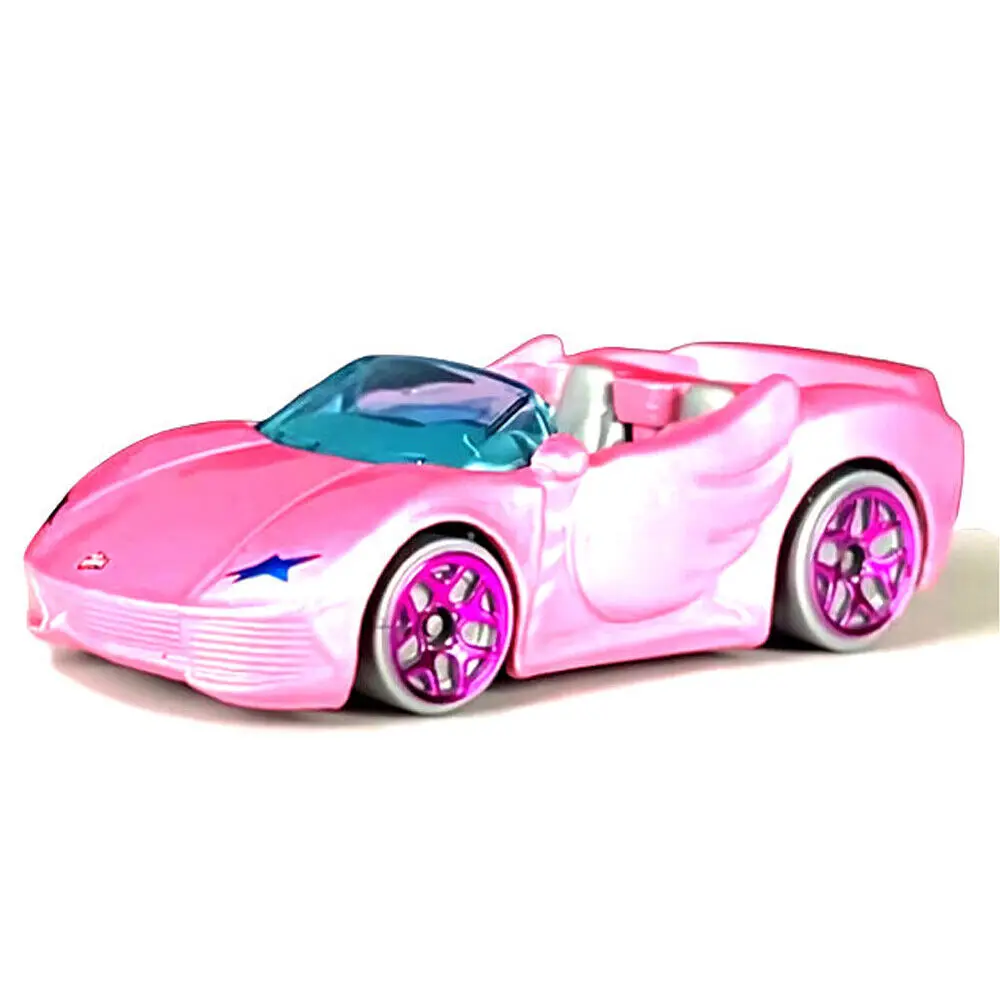 Mattel Toy Barbie - ล้อร้อนสีชมพูตุ๊กตาบาร์บี้พิเศษเด็กรุ่นของเล่น Diecast รถยนต์ Tooned HCX32-M7C5 1:64